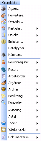 Grunddata Översikt All grunddata återfinns i menyn Grunddata, bilden nedan visar de typer av
