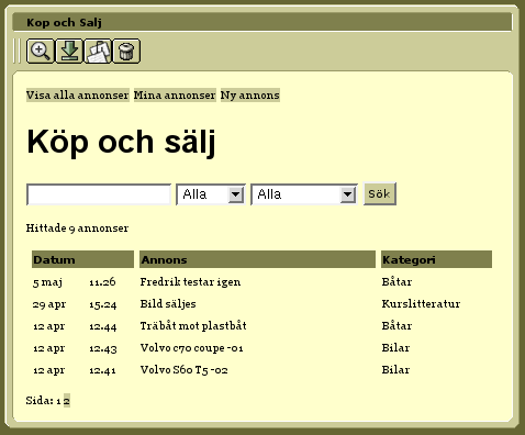 26 Kapitel 4. Köp- och säljportlet Figur 4.2: Detta är portletens första sida.