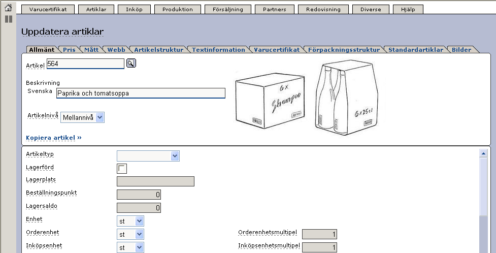 Senast Uppdaterad: 15-02-19 Exder ICA Grossist Sida 10 av 42 I exemplet har vi lagt upp en artikel med artikelnummer 564 och artikelbeskrivning Paprika och tomatsoppa.