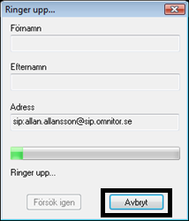 5.5.4. Avbryta uppringning Vill du avbryta uppringningen klickar du på knappen Avbryt och då kommer du tillbaka till Allan ec i dess grundläge.