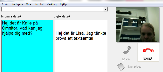 5.7. Texttelefonsamtal 5.7.1. Ringa till en texttelefon För att svara på samtalet klickar du på knappen Svara. Då visas Allan ec-fönstret med bara textrutor då det är ett texttelefonsamtal.