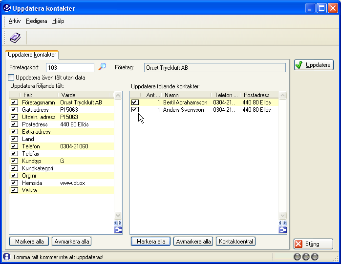 CRM-handbok - Aktiviteter 1.4.2. Importera kontakter Dina kontakter i Outlook kan du importera som kontakter till Pyramid. Import sker via rutin 726 Kontakter.