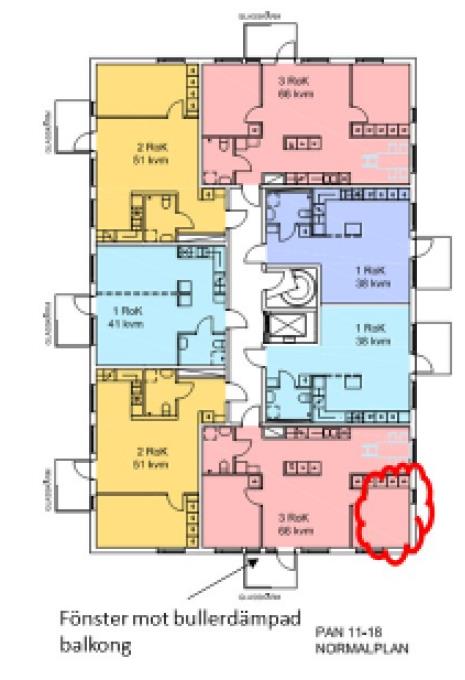 Föreslagen bebyggelse påverkar befintlig, bakomliggande bebyggelse positivt där ljudnivån kan sjunka med 3-5 db(a) för de mest skärmade lägenheterna Område 2 I område 2 har man frångått att tillämpa