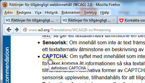 Ovanliga ord och förkortningar Bilden visar vad WCAG menar med metod/funktion.