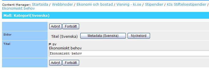 Figur 7.6 Här skapar vi en avdelning av typ kategori och namnger den Figur 7.