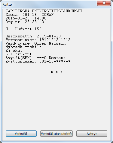 Verkställ i förhandsgranskning, e-frikortstjänsten anropas.