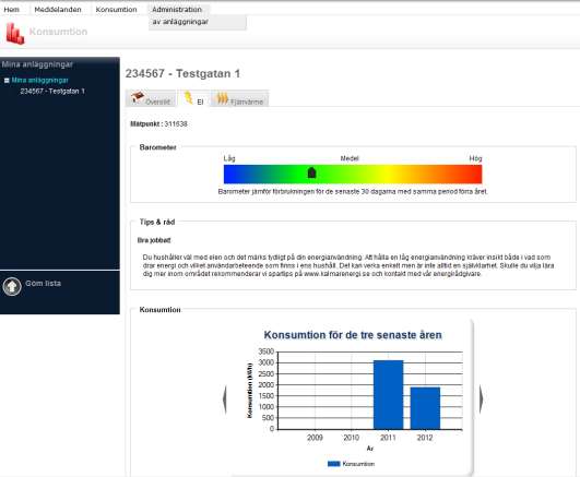 Under flikarna El, Fjärrvärme och Fjärrkyla kan du se din energianvändning. För att se din energianvändning per månad klickar du helt enkelt på stapeln för det år du vill se din energianvändning för.