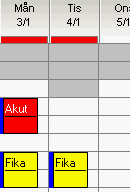 MedAKT 61 I bilden ovan gör man en reservation av tiden 9.40-10.00 för Fika. Man väljer även färgen "Money Green". Vald färg innebär att denna tid visas i tidboken med denna färg.