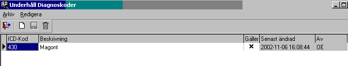 10 Systemregister MedAKT 82 Då MedAKT levereras är databasen helt tom. Det finns inga diagnoskoder, labprover, åtgärdskoder osv. Det första man måste göra är att registrera dessa.