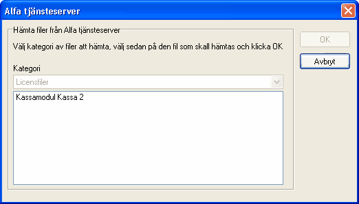 MedAKT 95 Leta upp den licensfil du fått från eller om du är ansluten till Internet, klicka på knappen "Hämta från Alfa