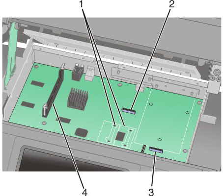 Rör vid någon av skrivarens metallkomponenter innan du rör vid någon av systemkortets elektroniska komponenter eller kontakter.