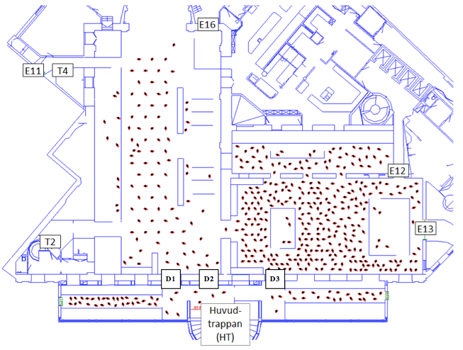 ( ) ( ) Denna ekvation ger z = 3.25 meter. I simuleringarna i CFAST är värdet på z vid tiden 300 sekunder 3.47 meter. Det skiljer således 0.22 meter mellan simuleringen och handberäkningen.