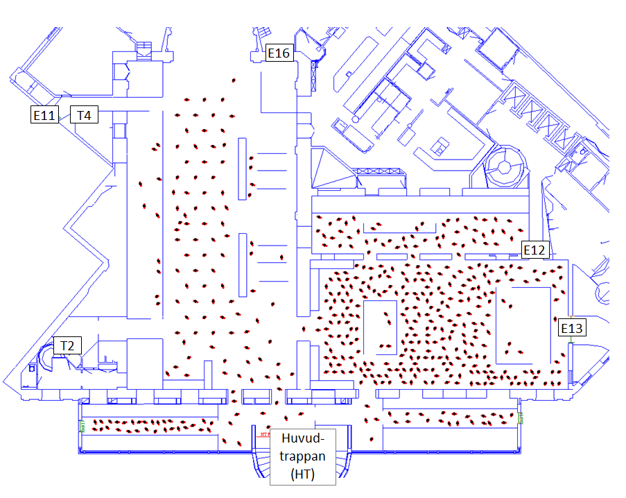 Fördelningen sätts till uniform för att det antas att besökarna i olika utsträckning att kommer att notera branden genom till exempel lukt och visuell uppfattning innan detektoraktivering sker.