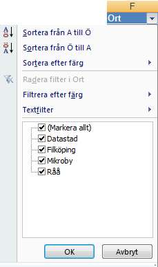 Sök efter alla förekomster av Filköping i databasen. Jokertecken När du fyller i fältet Sök efter (Find what) kan du använda de s.k. jokertecknen (Wild cards), exv.