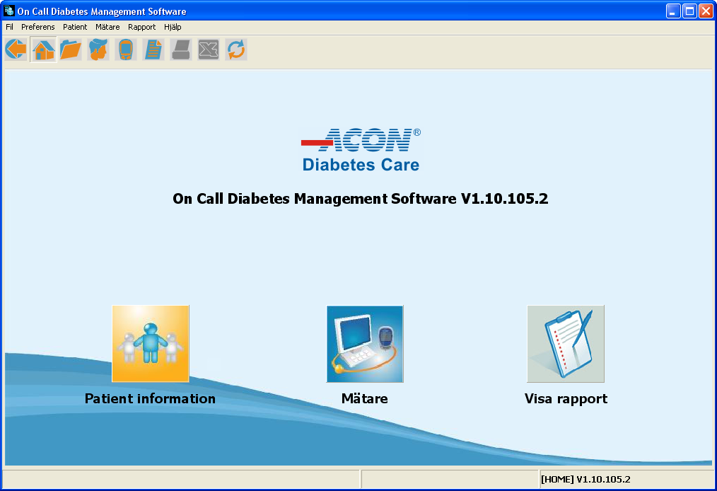 5. Home Edition 5.1 Starta On Call Diabetes Management Software När Home Edition i On Call DMS har installerats, visas On Call DMS Home ikon på skrivbordet i din dator.