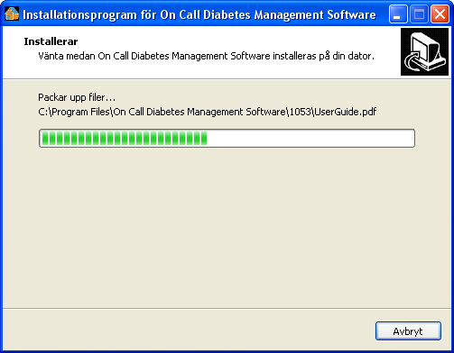 Följande skärm visar status för installationen.