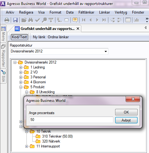 2.9.4 Procentfördelning Det går att göra en procentfördelad split av begreppsvärden för den lägsta nivån i hierarkin i den grafiska skärmbilden.