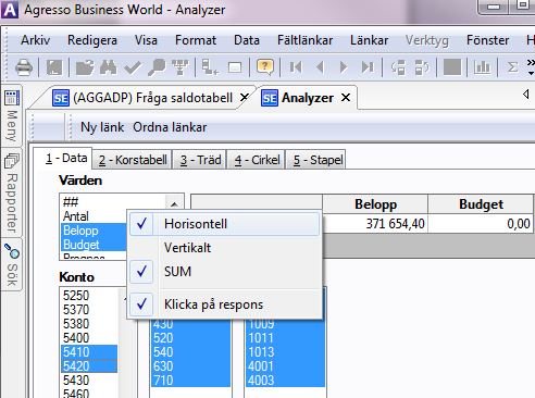 3.3.1.1 Funktioner under höger musknapp, (Värden) En mängd funktioner finns placerade i särskilda menyer som öppnas med hjälp av höger musknapp.