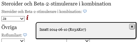 Vill man veta mer vad som efterfrågas så finns det pratbubblor på de flesta frågor likt luftvägsregistret där man kan få mer information om vad som efterfrågas (Figur 14).