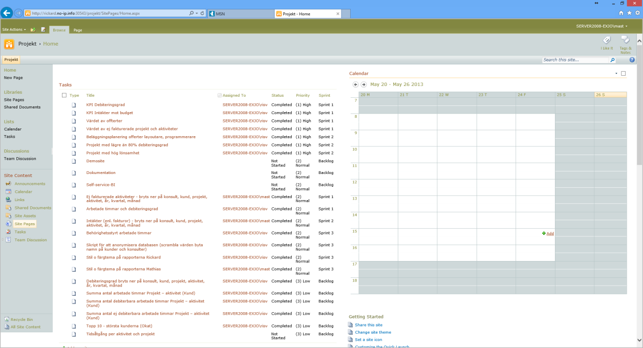 2 Bakgrundsmaterial - BI i SharePoint Figur 10 - Webbdel för lista (vänster) samt webbdel för kalender (höger) SharePoint Designer och SharePoint Workspace För att arbeta med innehållet i SharePoint