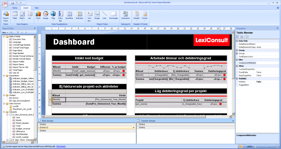 2 Bakgrundsmaterial - BI i SharePoint Figur 17 - Utvecklingsmiljön i Report Builder.