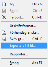 Det finns även möjlighet att exportera till fil från tabellarket. (Ska inte användas för att skicka in till SCB, endast för internt bruk.