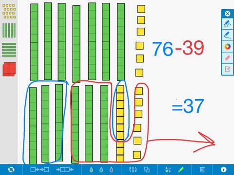 Number Pieces Basic Appen är en digital multibassats som kan användas till att öka elevernas förståelse för positionssystemet och träna huvudräkning med tal större än tio.