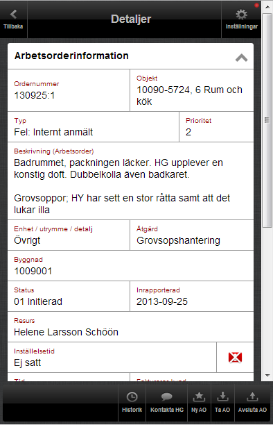 Modul Arbetsorder Vy Arbetsorderdetaljer Fältet Byggnad formateras