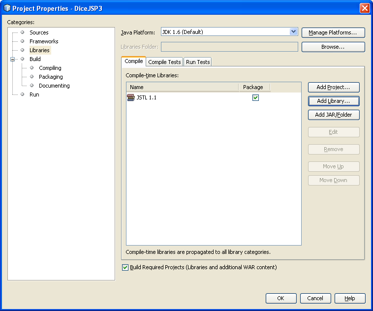 13.5 JSP-utveckling i NetBeans Lägga till biblioteksfiler för JSTL I verktyget NetBeans kan vi enkelt lägga till JSTL-biblioteket i ett projekt: För att lägga till biblioteket JSTL, högerklicka på