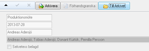 Spara och arkivera protokollet När du har skrivit klart protokollet så ska du spara det, 4:e ikonen från vänster. Dokumentet blir grått när det är sparat.