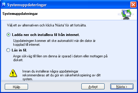 Information om tillgängliga systemuppdateringar får du via den ordinära marknadskommunikationen från programvaruleverantören, som i Mamut Information Desk, Mamut Usermail och Mamut Supportcenter.