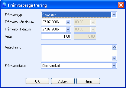 4. Välj Frånvaro från datum och Frånvaro till datum med hjälp av rullistorna för datum. Alternativt skriv in de timmar den anställde är frånvarande. 5.