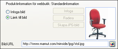 Du får direktåtkomst till denna webbadress via knappen till höger om URL-fältet. 5. I textrutan Produktinformation för webbutik kan du skriva in information om produkten som du vill visa i Webbutiken.