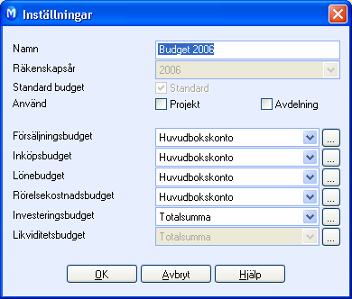 BUDGET Budgetinställningar Var enskild budget har egna inställningar.