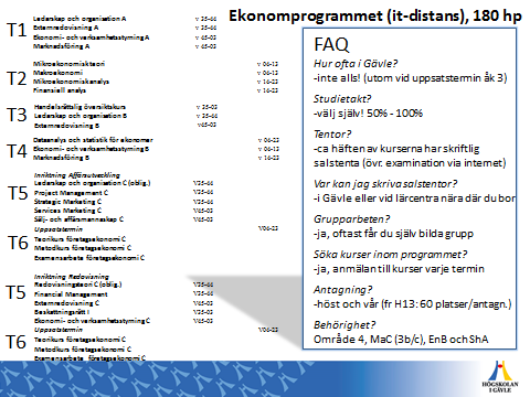 Kursöversikter En mer detaljerad information om när de olika kurserna går finns i kursöversikterna. De ger bra information när du ska anmäla dig till nya kurser inför kommande terminer.