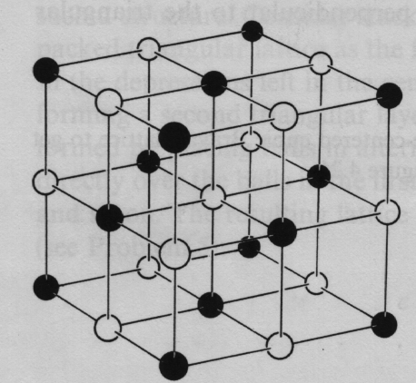 I.2. KRISTALLSTRUKTUR 21 Figur I.8: NaCl-strukturen Ett flertal joniska ämnen har de s.k. NaCl eller CsCl-strukturerna.