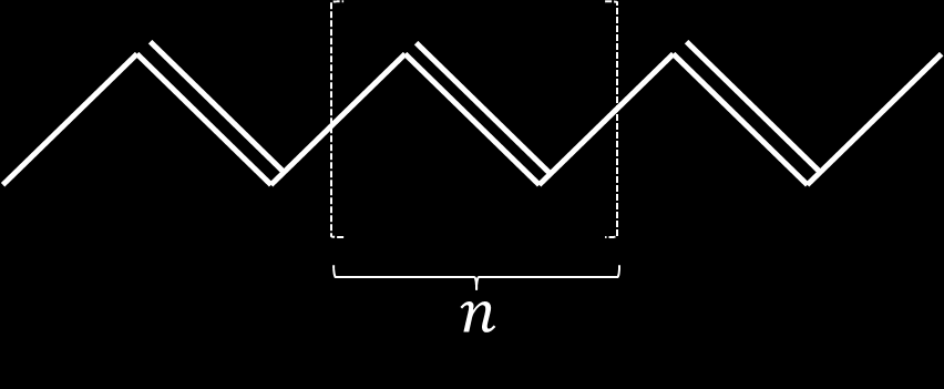 Figur 1.9: Polyacetylen [C 2 H 2 ] n är en konjugerad polymer bestående av n stycken segment av kol- och väteatomer med alternerande enkel- och dubbelbindningar.