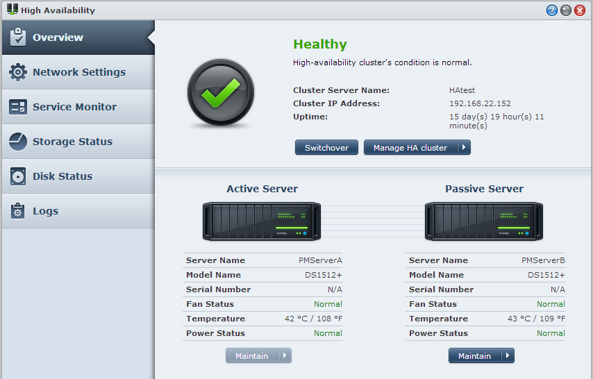 Kapitel Tillhandahålla tjänster non-stop med Kapitel 17: Synology High Availability 17 High Availability avser en layout-lösning för servrar, avsedd att minska driftsavbrott som beror på bristande