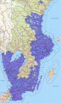 Rakel=Tetra 390-395 MHz Etapp 1: Skåne, Kalmar, Blekinge (i drift) Etapp 2: Gävleborg, Kronoberg, Stockholm, Södermanland, Uppsala, Västmanland (i drift) Etapp 3: