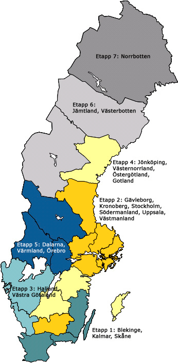 Västerbotten (Q2 2010) Etapp 7: Norrbotten (Q4 2010) Lägre frekvens än NMT450 och sätts i huvudsak på samma master som NMT450 systemet.