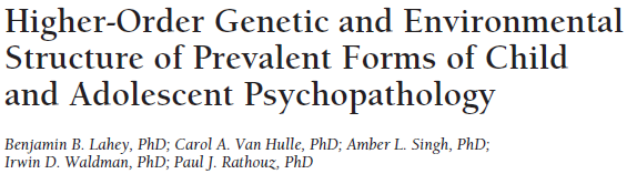 Psykiatriska störningar är inte neurobiologiskt unika och kategoriskt skilda från varandra. Nätverk av pleiotropiska genetiska faktorer är associerade till flera olika psykiatriska störningar.