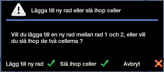 De två cellerna kommer nu att bli en gemensam stor cell och med innehåll av symboler, text och tal från båda cellerna.