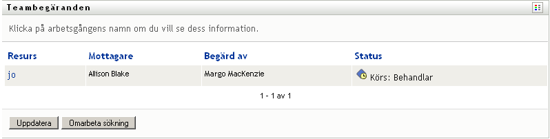 På sidan Begär teamresurser uppmanas du att ange en Teamchef > Sökkriterier för resurs (en kategori) och ett Datum för begäran-filter. 4 Markera en Teammedlem genom att klicka på medlemmens namn.