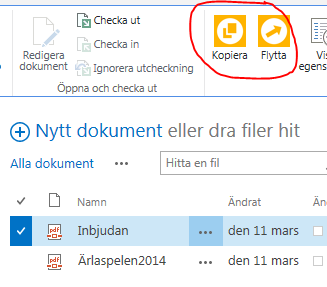 Kopiera och flytta med Axalon List Utilities För att kopiera och flytta dokument eller listposter med List Utilities används knapparna Kopiera och Flytta som finns tillgängliga i de listtyper som