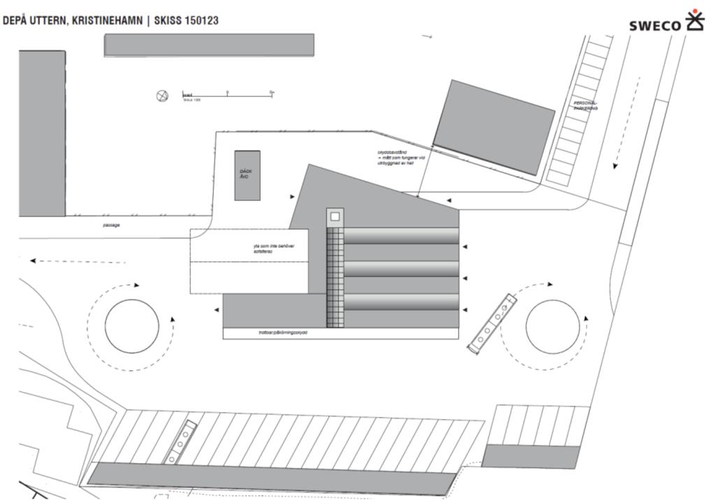 N Figur 2.2. Skiss över planerad utformning av bussdepån inom kv Uttern 1 m fl.