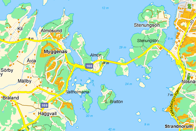 RISKUTREDNING 10 (50) 2 Områdesbeskrivning Myggenäs - Almösund - Almön ligger som första tätort på Tjörn efter bron från fastlandet (se Figur 4).