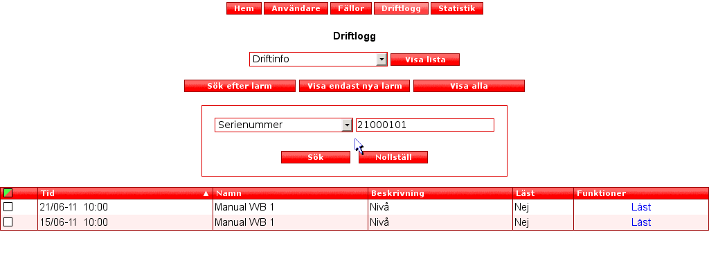 Larm Klicka på "Larm".