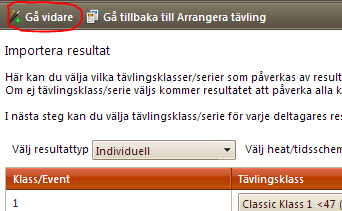 Om du istället för individuella resultat valt lagresultat så kommer du att få en liten annorlunda vy.