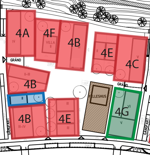 Tilldelningsområden i kvarter 4 Kvarter 4 Uppskattat antal BTA och lgh Antal fastigheter och byggherrar Upplåtelseform Upplysning 4G ca 1 300 m² BTA ca 10-20 lgh 1 fastighet 1 byggherre Valfri