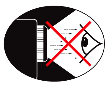Meddelande om användningen Varningar angående ögonsäkerhet Titta aldrig direkt in i projektorns stråle. Stå så kort tid som möjligt rakt framför strålen.